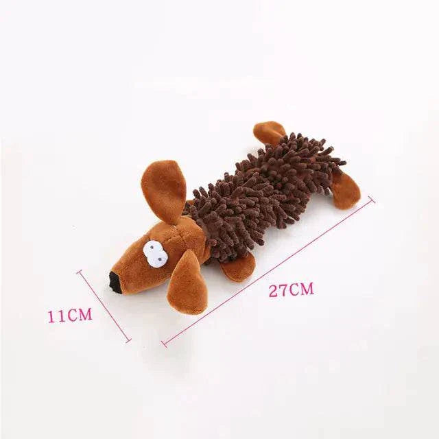 plush dog toys for chewing featuring a cute brown dog-shaped toy with textured body, perfect for interactive play.