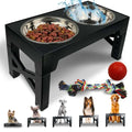 Elevated dog bowl stand with 2 stainless steel bowls and 5 adjustable heights in black with non-slip base
