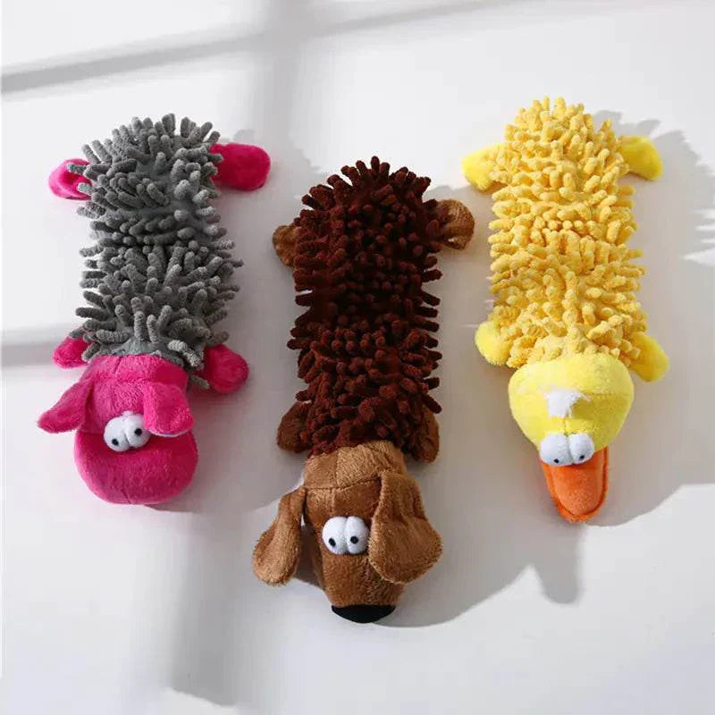 plush dog toys for chewing in fun animal shapes, featuring colorful designs perfect for pets.